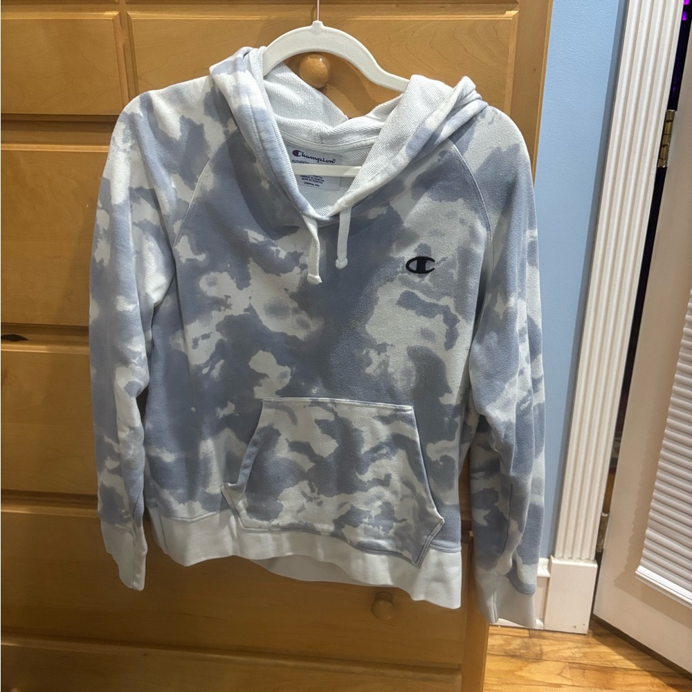 Champion Blue and White cropped Hoodie